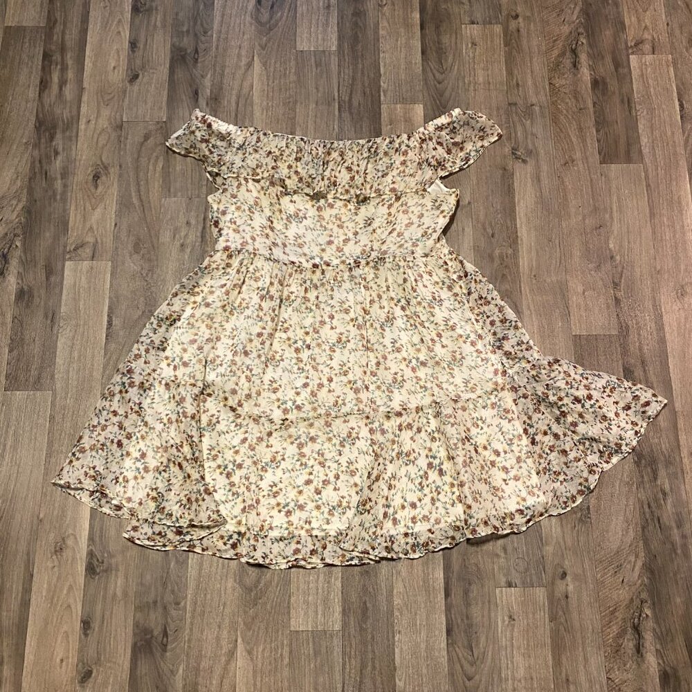 Lulus Off the Shoulder Floral Tiered Mini Dress Size Large